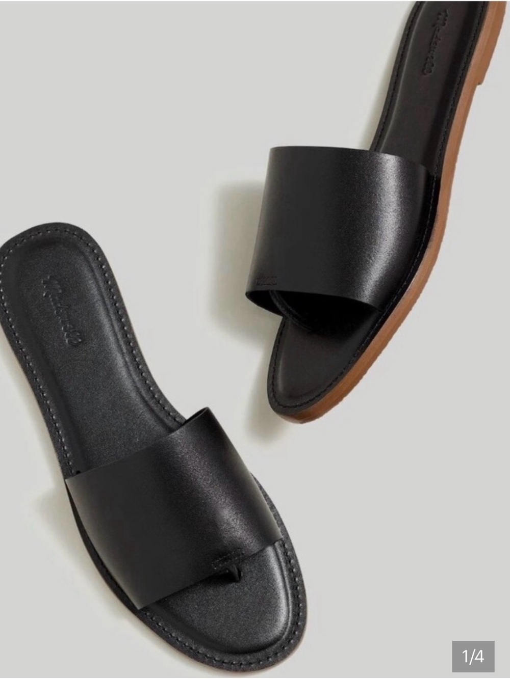 New Madewell Black Slide Sandals with Tan Outsole Leather No Tags 8